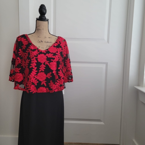 NWT! JM JOHN MEYER RED/BLACK LACE OVERLAY DRESS - Picture 2 of 16